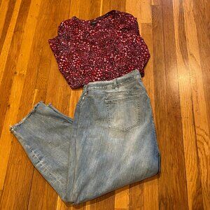 Torrid Boyfriend Acid Wash Distressed Jeans W/Frayed Hem Size 28 5X
